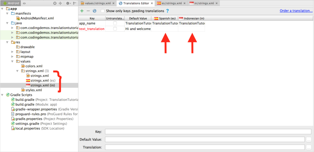 Android Studio language translation