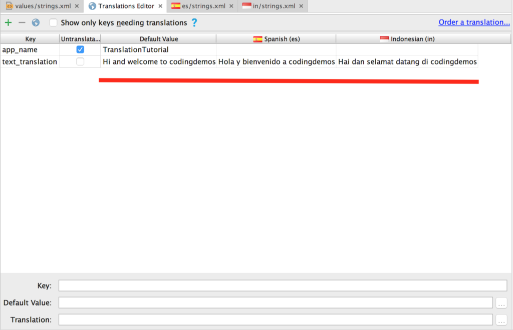 strings.xml translation in spanish and indonesian