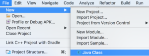 Android Studio create java class