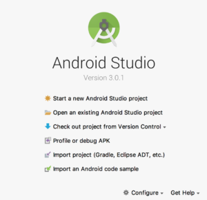 android studio welcome screen