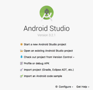 Android Studio welcome screen