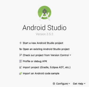 Android Studio welcome screen