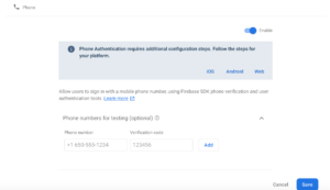 Firebase console auth test phone number